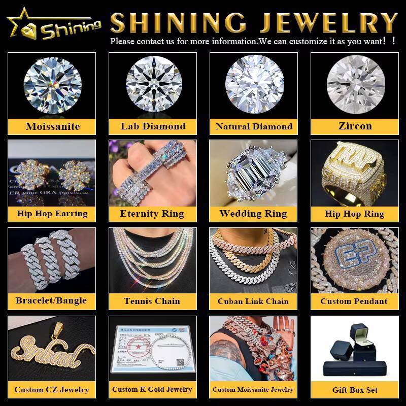 Rapper Hip Hop Jewelry 925 Silver Gold Plated 13MM Iced Out VVS D Color Moissanie Cuban Link Chain Cluster Tennis Chain