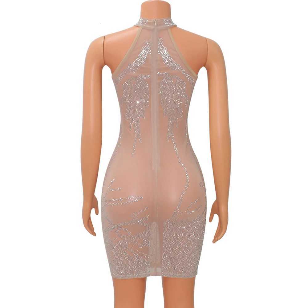Sexy Mesh Rhinestone Short Prom Evening Mini Dress See Through Outfits For Women Night Club Party Bodycon Dresses Z250728