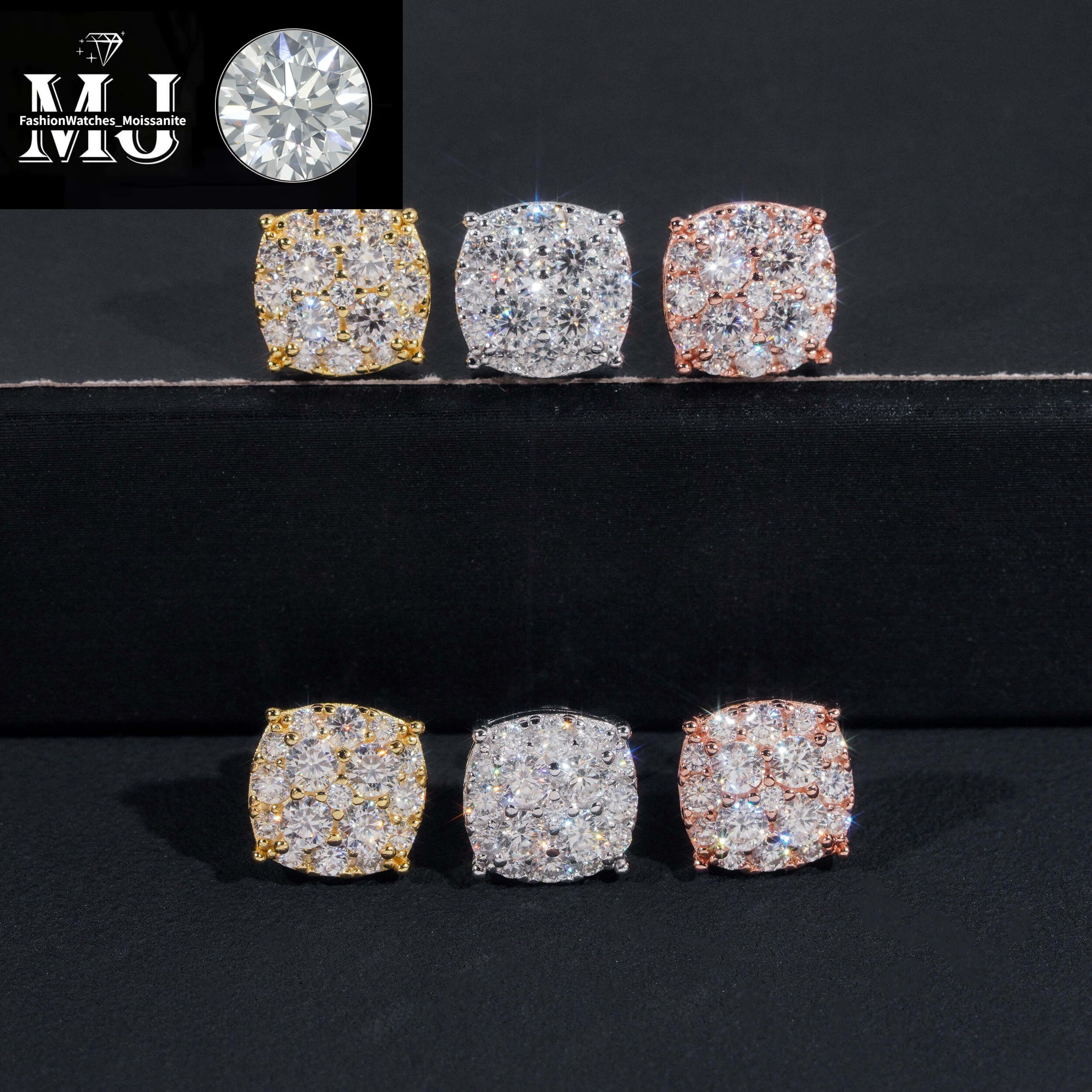 New Pass Tester GRA Certified Stocks VVS Dia Sterg Sier Hip Hop Jewelry Moissanite Stud Earrings For Men