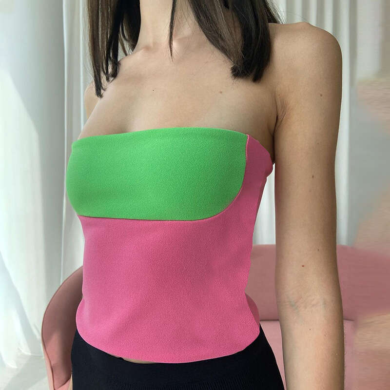 M24tp178 Women's Summer New Color-Block Sleeveless Backless Off-Shoulder Sexy Tube Top B5