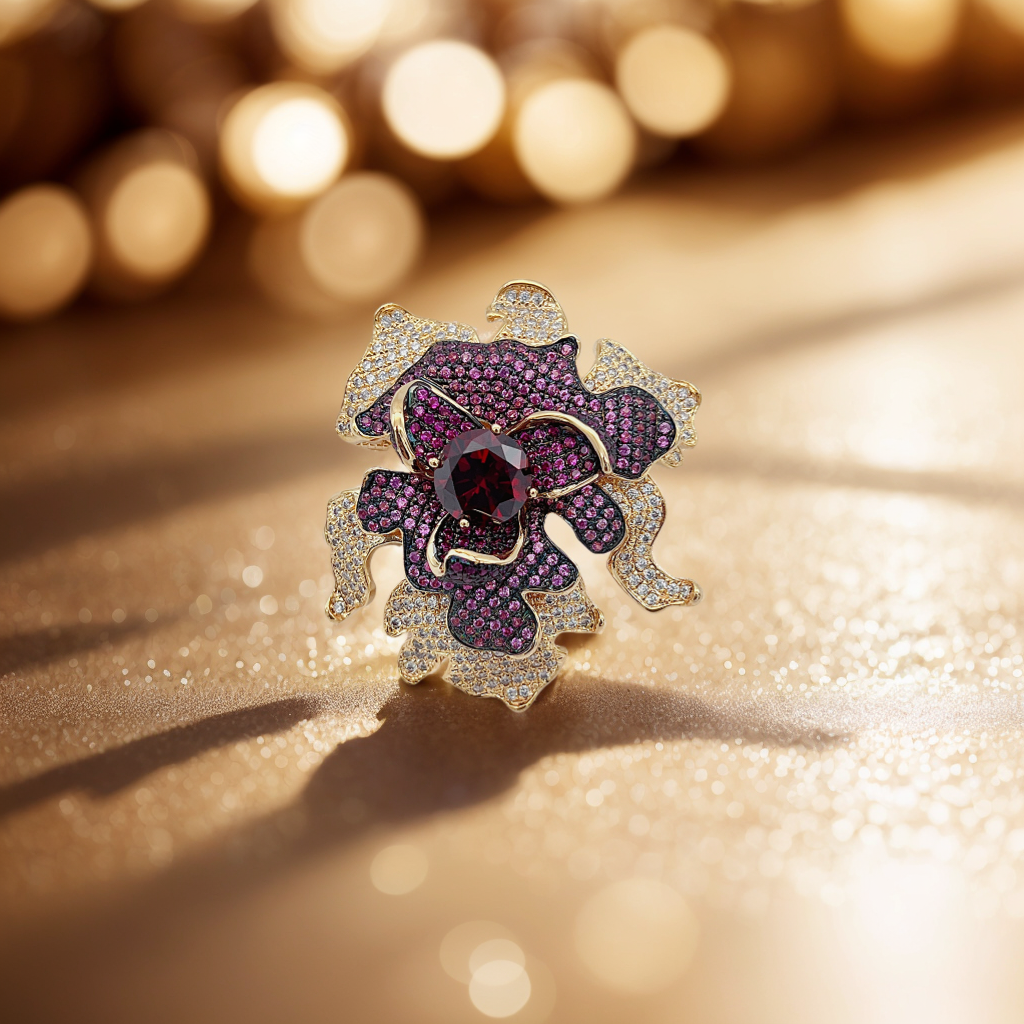 Modern Art 18K Gold Rose Brooch 3D Sculpted Composite Metal Flower, Bold Fashion Pin for Dresses Handbags