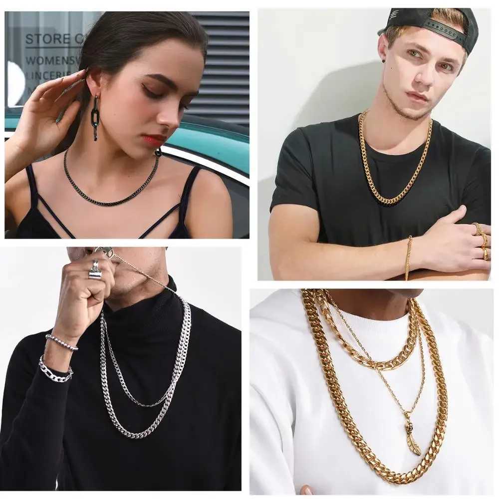 3/5/7/9/11mm Width Stainless Steel Men Women Six-sided Chain Necklace Gold Silver Plated Unisex Jewelry Wholesale Drop Shipping XJ250708