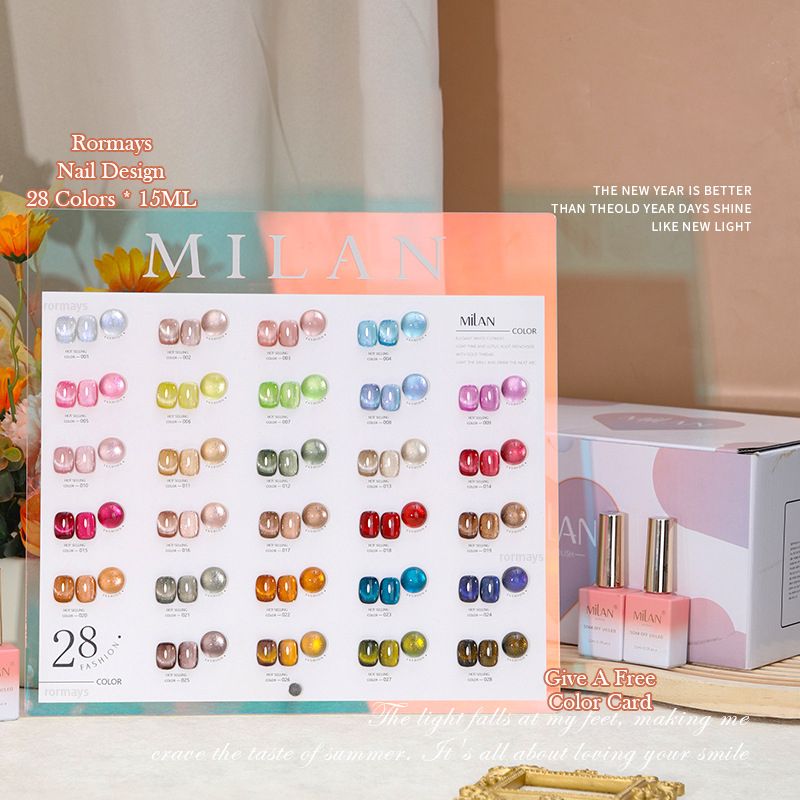 Rormays Cat's Eye gel Polished 28PCS Mixed Clearcoat Shiny Semi Permanent Star Cat's Eye Rainbow Color UVLED Primer Finish Nail Glue Salon W