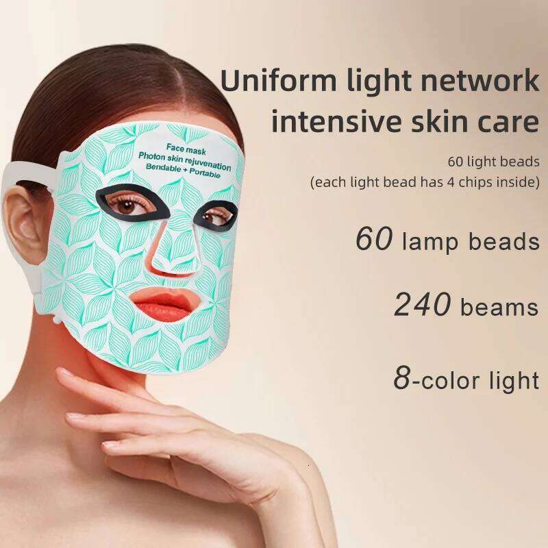 7+1 Colors LED Face and Neck with 850NM Near-infrared Rechargeable Red Light Therapy Mask Skin Care Device for Anti-Aging