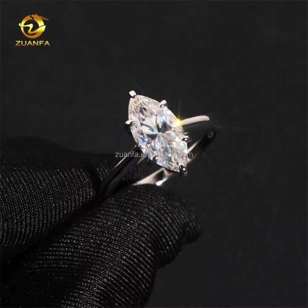 Drop Shipping Prong Setting Fiance Elegant Bridal Wedding Jewelry Sier Marquise Moissanite Dia Engagement Ring