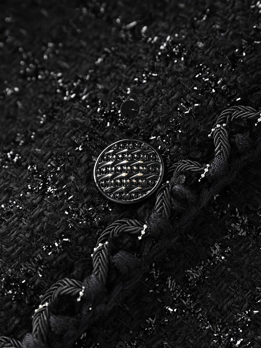 ZJYT Elegant Ladies Black Tweed Woolen Jacket for Women Womens Clothing Winter Coat Single Breasted Outerwear Jacket 250728