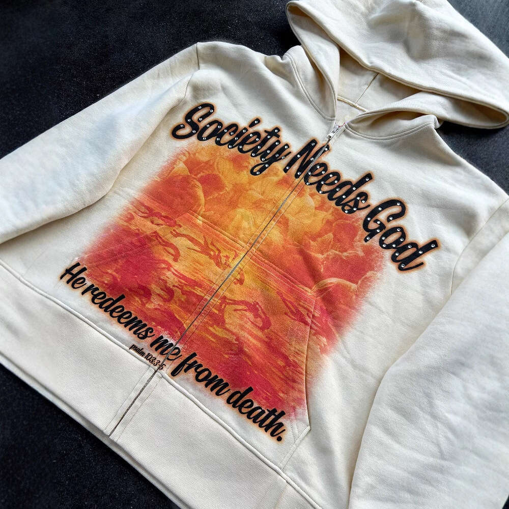 Printed Sweatshirt with Rhinestones Long Sleeve Pullover Hoodie Street Style Y2K