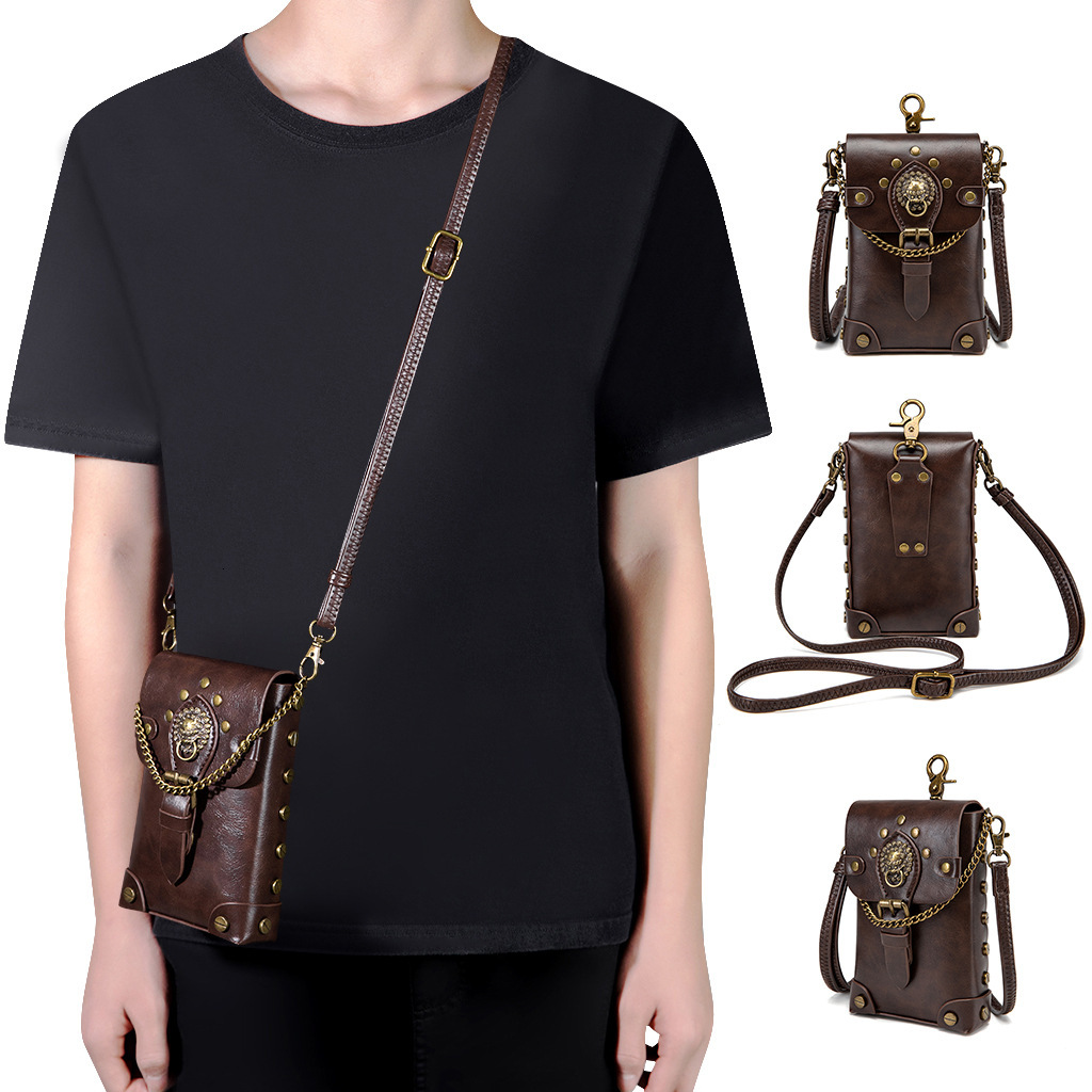 Small Square Steampunk Metal Decor Chain Coin Purse Phone Crossbody Bag ddmymoon