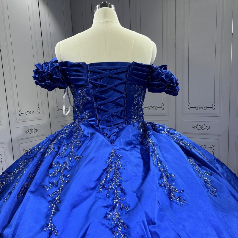Royal Blue Shiny Quinceanera Dresses Ball Gown Off The Shoulder Applique Beading Party Birthday Sweet 16 Dress Vestidos 15 Anos