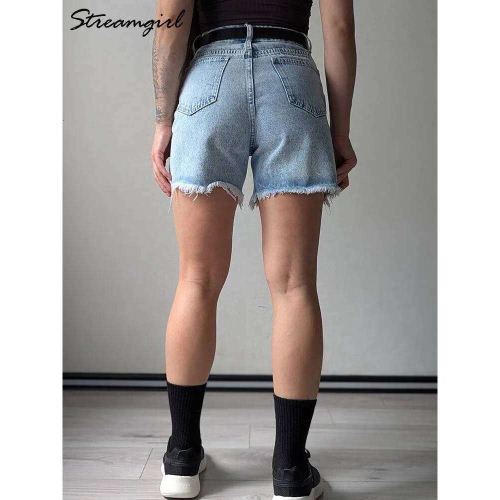 Designer Clothing 2025 Streamgirl Blue Women's High Waist Casual Chic Loose Jean Shorts For Women Summer 2025 Denim Short Femme