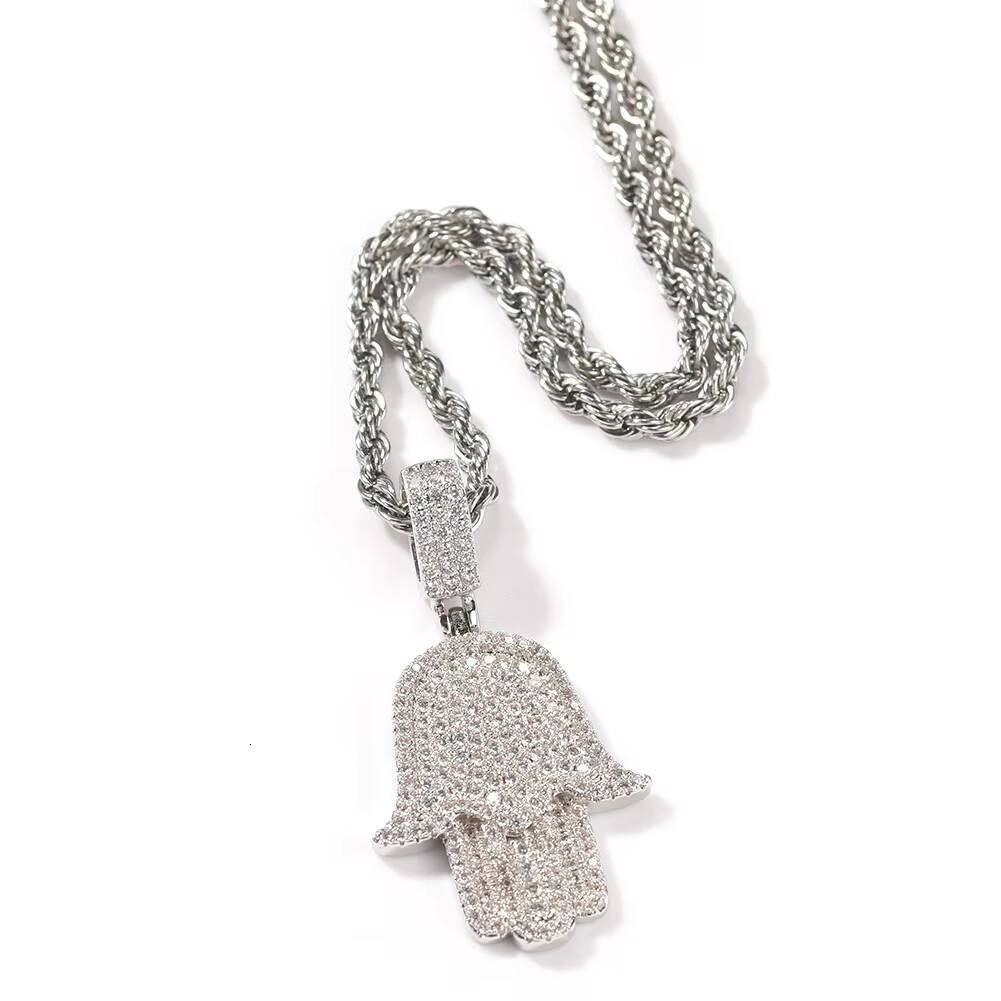 Wholesale Hip Hop Iced Out CZ Hamsa Hand Pendant Necklace Jewelries
