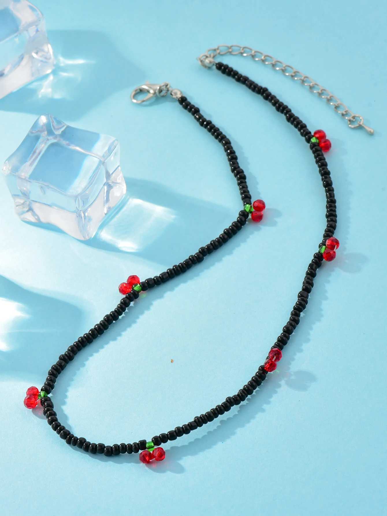 Delicate Beaded Necklace with Strawberry Cherry Accents Sweet Fresh Summer Jewelry for Women Z250910