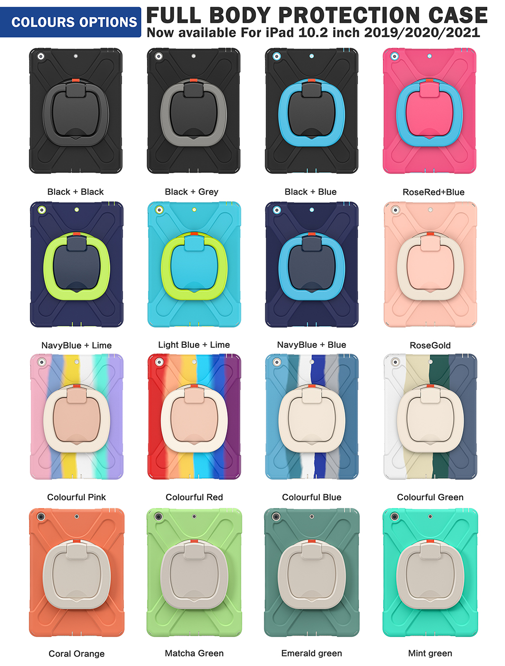 Heavy Duty Rugged Tablet Cover For IPad 7th 8th 9th Gen 10.2 inch Case 360 Degree Rotating Handle Stand Shoulder Strap Case with Screen Protector Kids