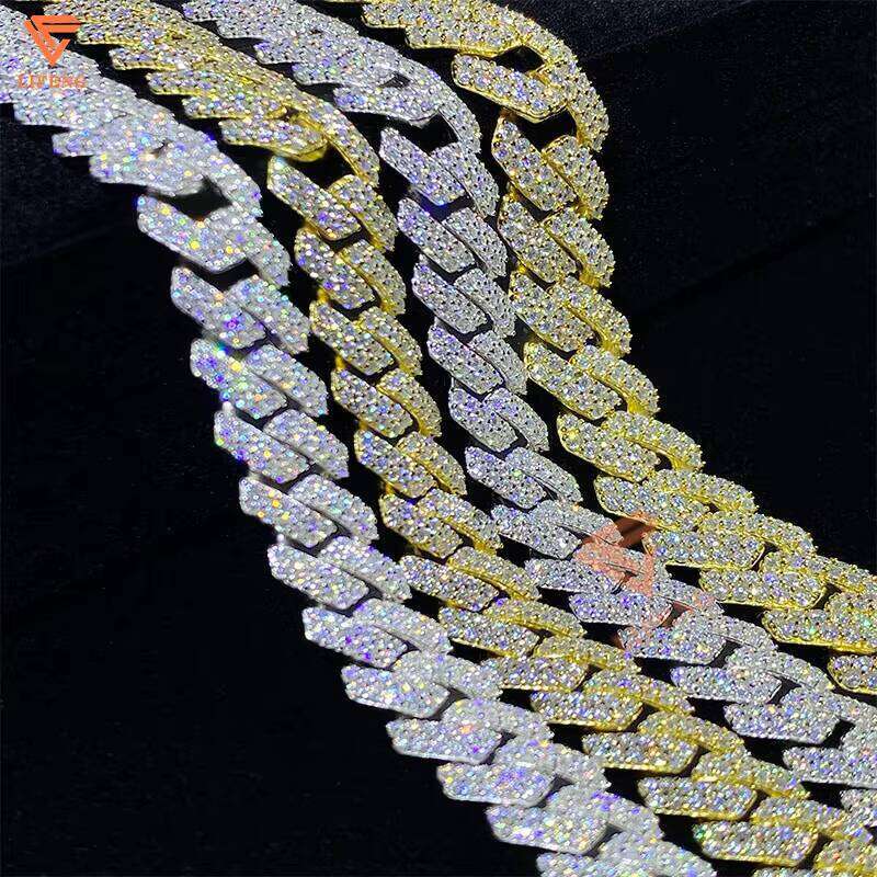High Quality 12MM Gold Plated Moissanite Dia Chain Sier Iced Out Cuban Link Necklaces with GRA Certificate