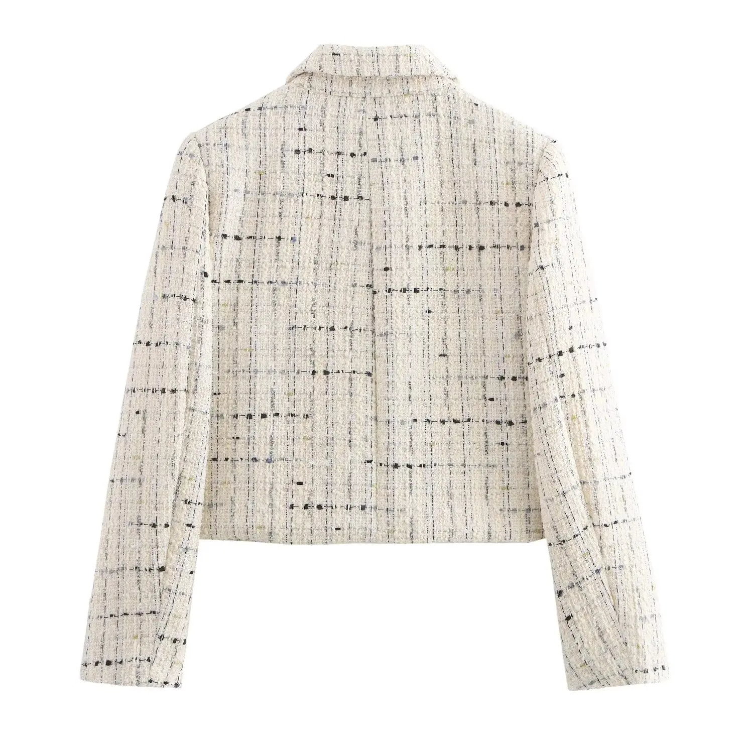 European and American Style Autumn Winter Womens Clothing Texture Plaid Long Sleeve Lapel Short Suit Jacket 250728