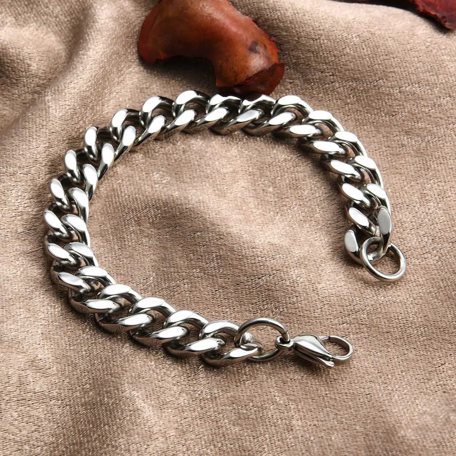 10mm Mens Bracelets Stainless Steel Curb Cuban Link Chain Silver Color Bracelet For Men Jewelry W250728