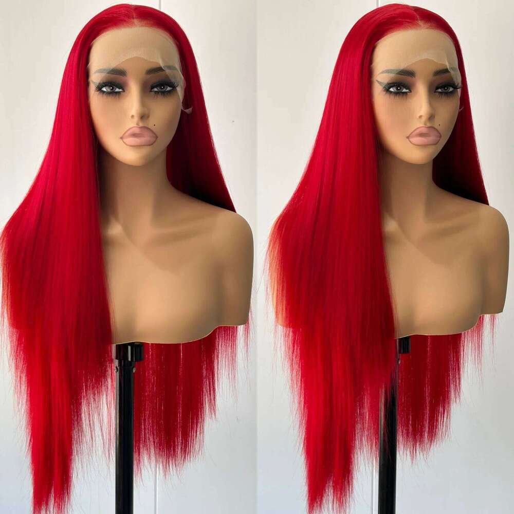 Bury Red Long Straight Synthetic Front Wig Dark Wine Colored Human Hair Lace Frontal Wigs For Women Party Cosplay