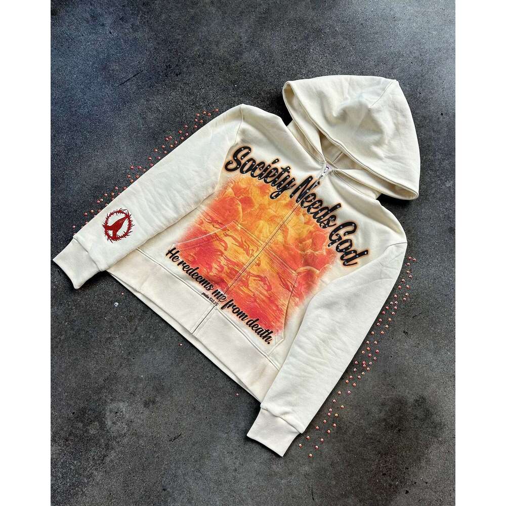 Printed Sweatshirt with Rhinestones Long Sleeve Pullover Hoodie Street Style Y2K