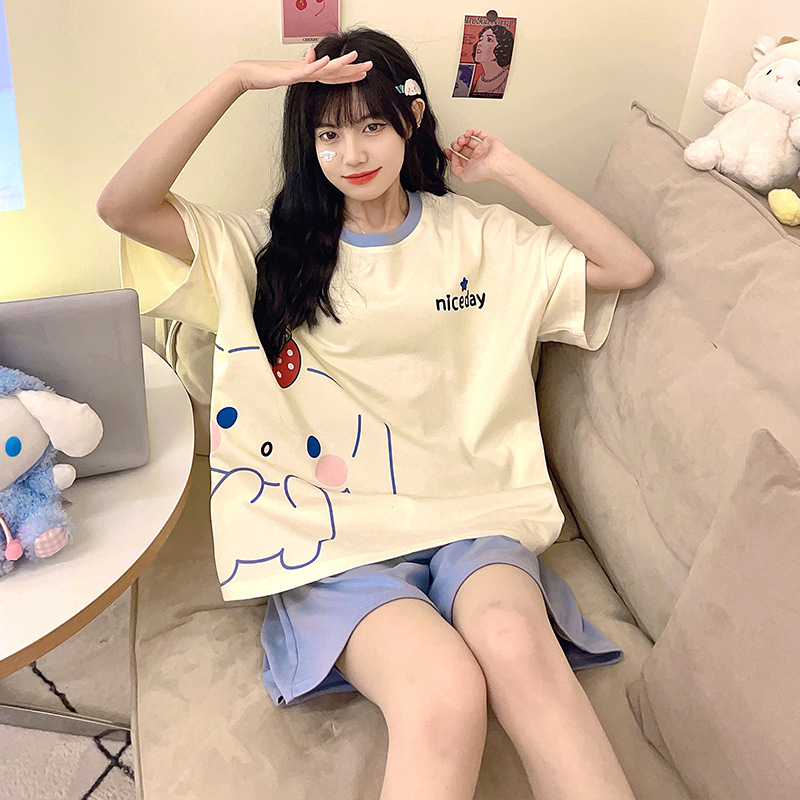 B994-Summer women's pajamas thin short sleeve large size cute cartoon two-piece suit home clothes for girls
