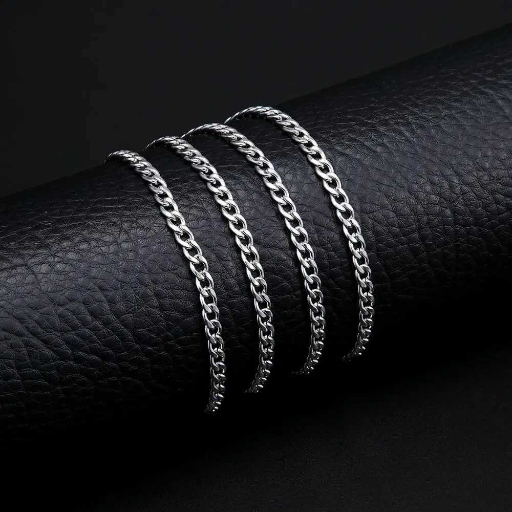 2-7mm Punk Size Mens Curb Cuban Link Chain Stainless Steel Necklace Women Silver Color Male Jewelry Gifts for Hip-Hop Boys XJ250708