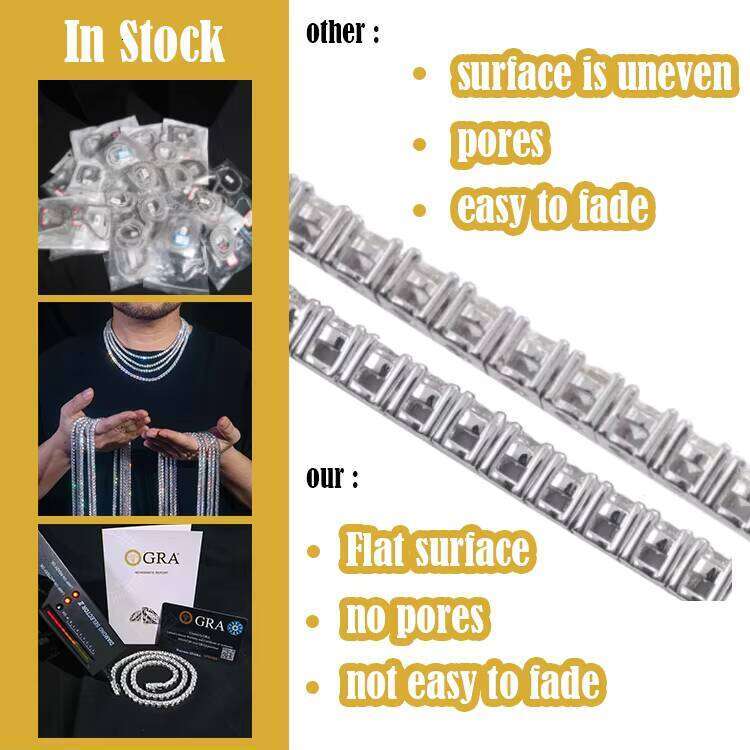 Iced Hip Hop Sier 10mm Cluster Large Silicon Stone Vvs Tennis Chain