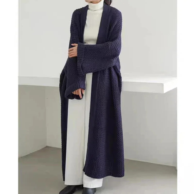 Thicken Loose Long Cardigan Sweater Coat Sleeve Warm Knit Outerwear VNeck Casual Office Jacket For Women Fall Winter 250728