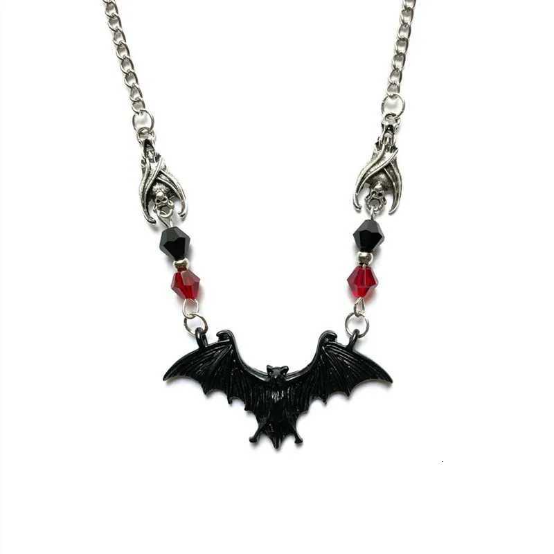 Gothic Punk Necklace with Crystal Bead Chain Black Bat Pendant Horror Witch Choker Halloween Costume Jewelry Z250910