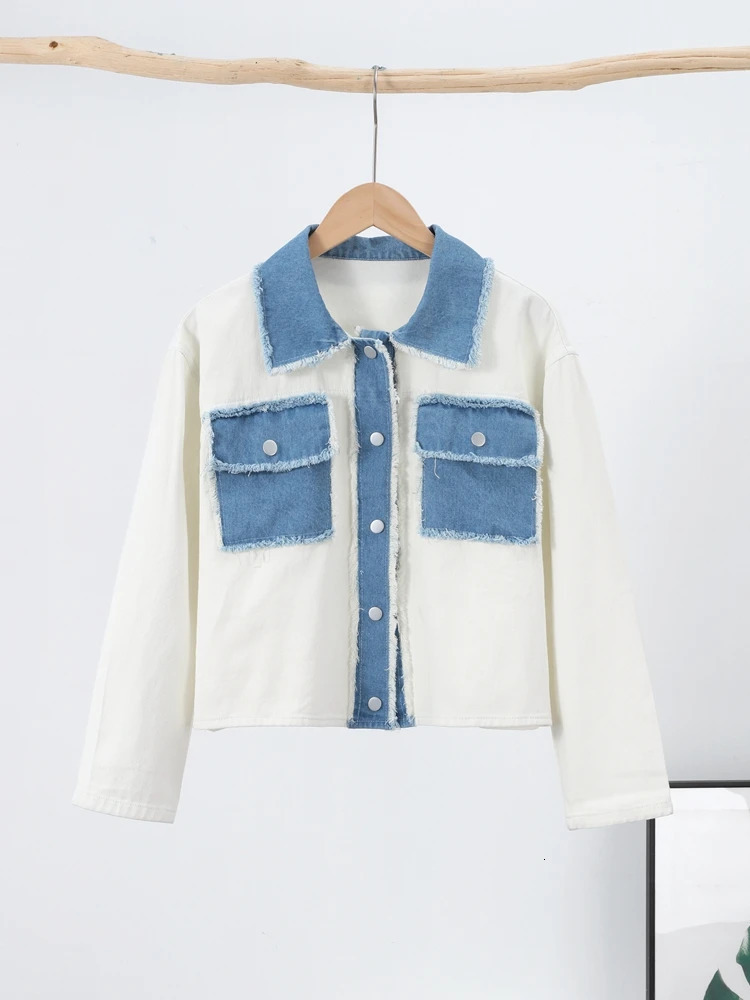 Women s Jackets Laple Denim Patchwork Fringes Big Pockets Single Breasted Long Sleeve Coat Female 2025 Spring Lady Outwears 250728