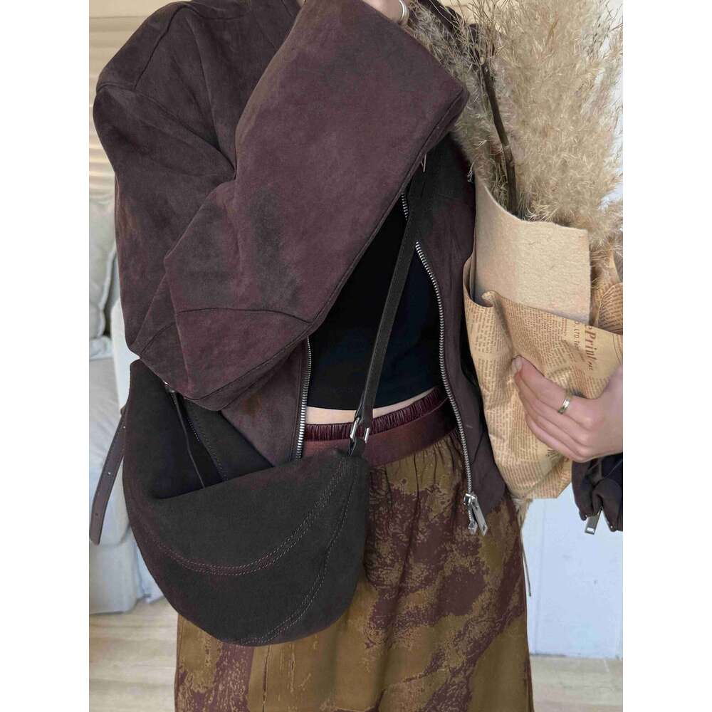 Retro Unique Design Red Coffee Color Autumn Saddle Flap High-end Suede Cow Leather Female Messenger Bag