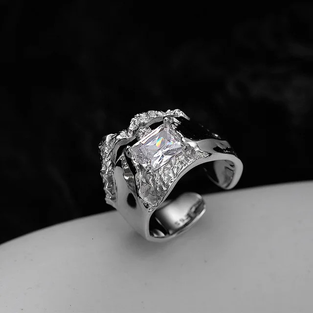 F.I.N.S Punk S925 Sterling Silver Zircon Ring Wide Open Resizable Index Mid Finger Wedding Party Fine Jewelry Gift 250723