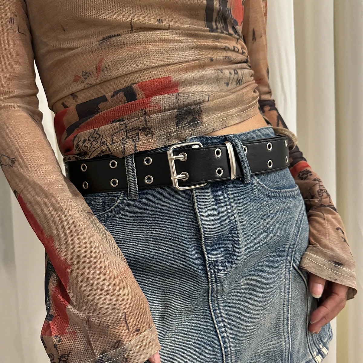 Womens Belt Large size Double Hole Men Punk Hip Hop Rock Style Subculture Y2K Punch Free for and Women 250716