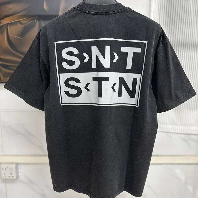 25SS Vintage Washed Black 100% Cotton T Shirt Men Women Casual Fashion Classic Letters Print Saint T-Shirt Oversized Tee