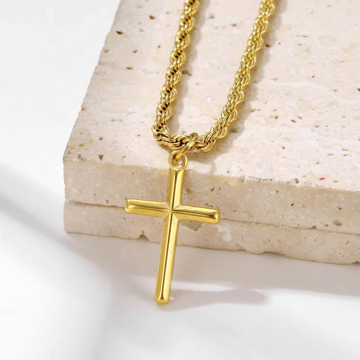 Minimalist 25mm Cross Necklace Stainless Steel Crucifix Charm Gold Silver Rope Chain Women Men Jesus Cross Necklace Gift