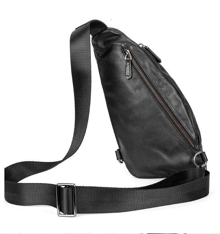 Fashion Genuine Leather Men's Chest Pack Shoulder Messenger Sling Small Leisure Bag Crossbody Black M129