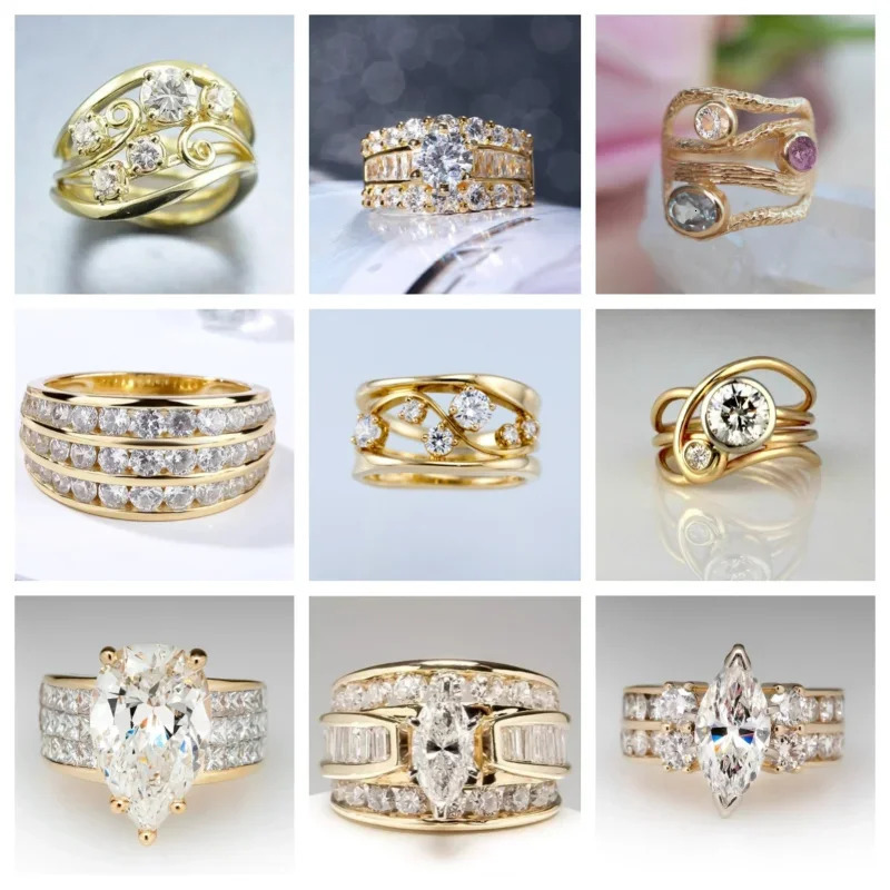 Gold Cube Zirconia Ring Bridal Wedding Fashion Ladies Beautiful Gifts Valentines Day Jewelry for Wife 250728