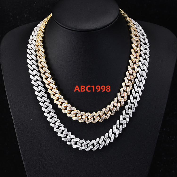 Hip Hop Style 13mm Width 2rows Cuban Necklace 925 Silver Iced Out Diamond Bracelet Vvs Moissanite Cuban Link Chain