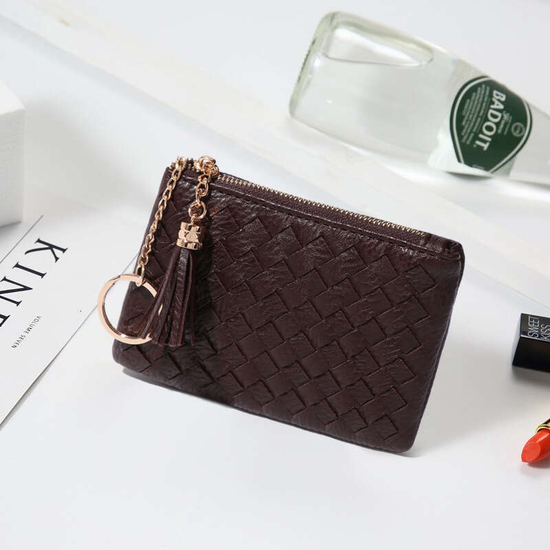 New Mini Wallet Women Zipper Purse Korean Style Woven Cute Lightweight Compact Tassel Card Holder Coin Bag
