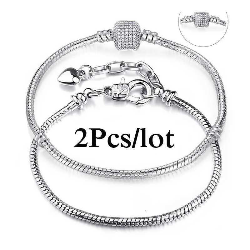 2Pcs/Lot Special Offer Silver Color Snake Chain Charm Bracelets DIY Original Brand Bracelet For Women Men Jewelry Dropshipping W250728