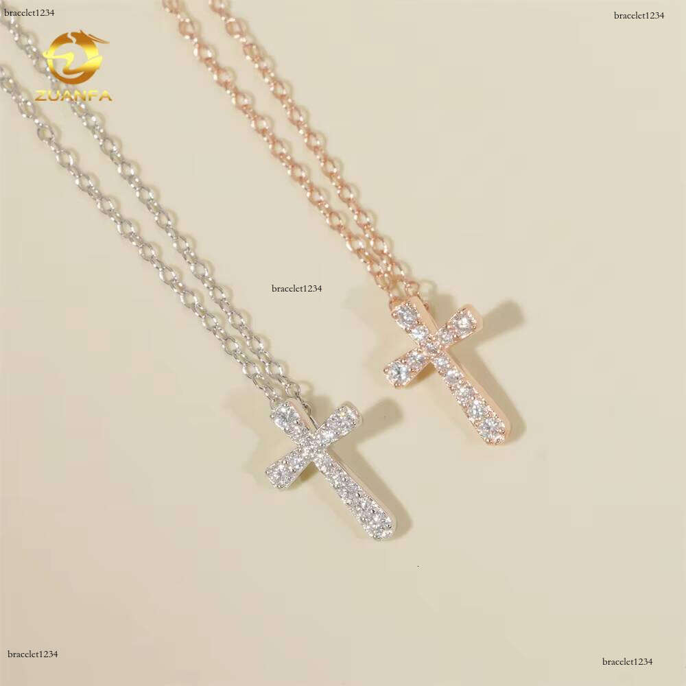 Pure Sterling Sier Jewelry Iced Design Sandstone Women's Wedding Gift Pearlescent Cross Necklace