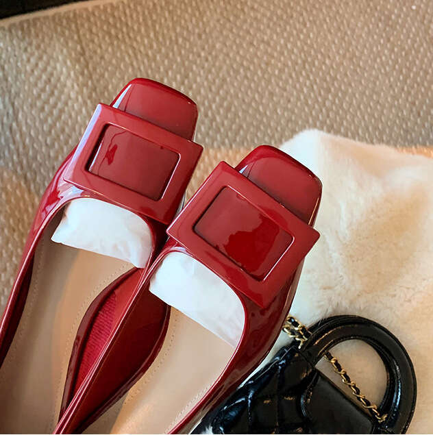 Designer Same Classic Buckle Commuter Chunky Gentle Style Square Toe Elegant Temperament High Heel Single Shoes Spring