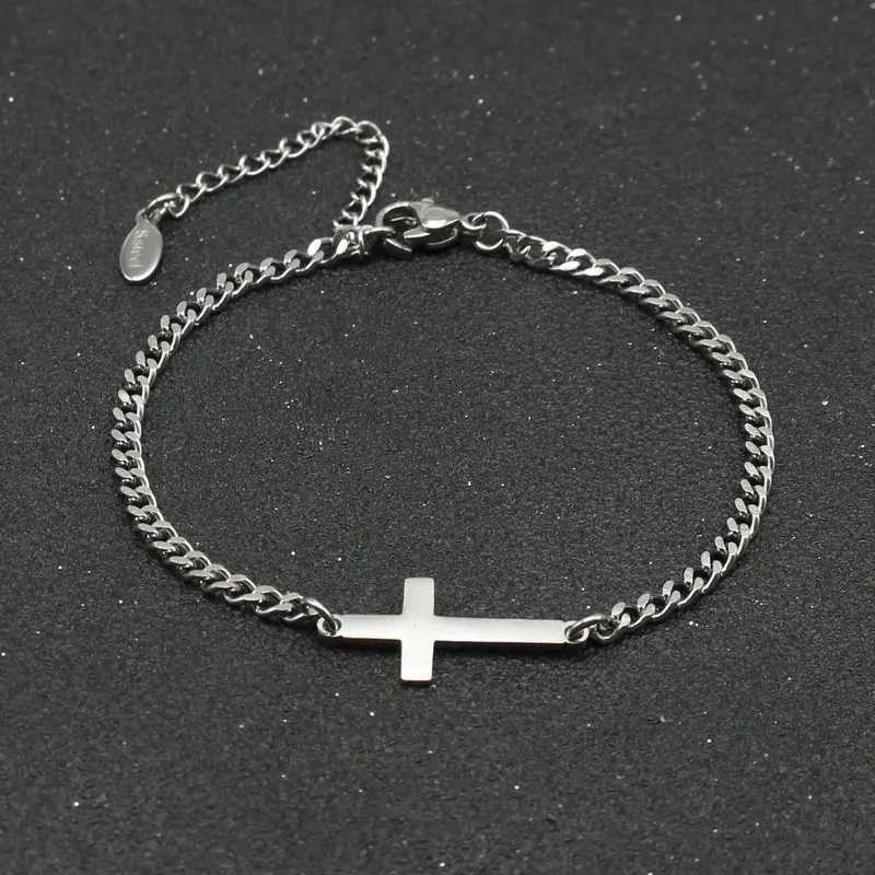Unisex Stainless Steel Cross Charm Bracelet Men Fashion Simple Chain Bracelets for Women Couple Friendship Cuff Jewelry Gift W250728