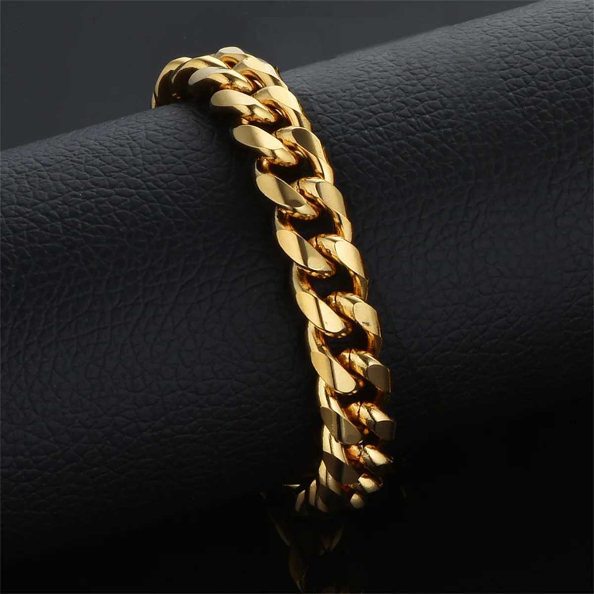 10mm Punk Miami Cuban Link Chain Bracelet for Men Gold Silver Color Stainless Steel Heavy Hand Chains Mens Jewelry Gift 2025 W250728