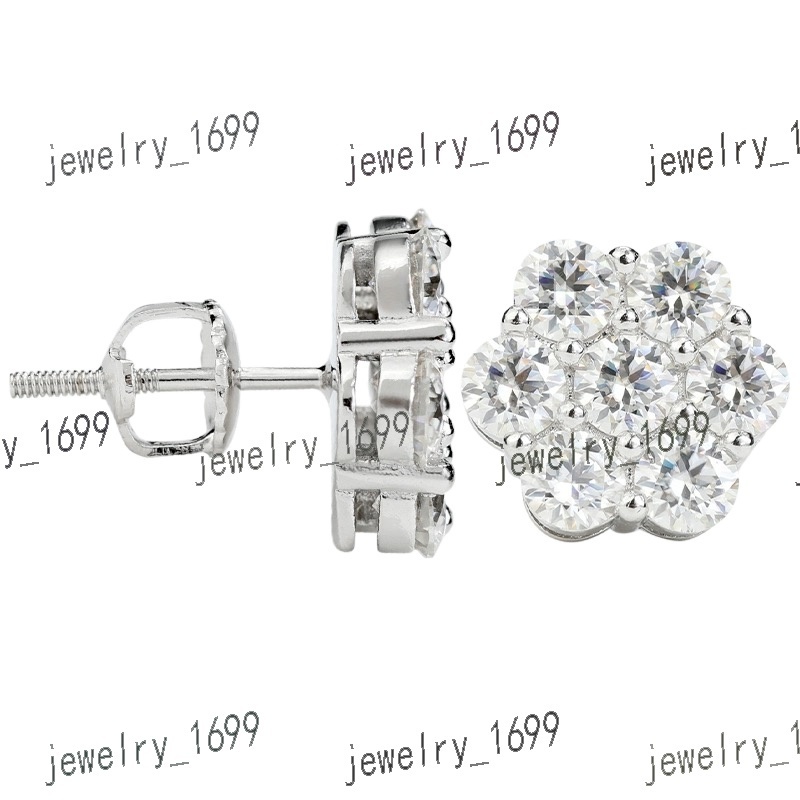 2025 NEW DE Cluster Flower S925 VVS Moissanite Earrings Hiphop 925 Sterling Silver Moissanite Stud Earrings With GRA Certificate