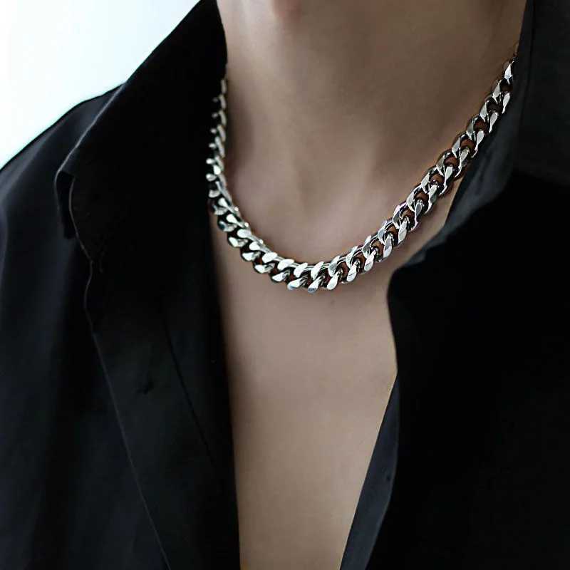 1pcs Basic Punk Stainless Steel 10mm Width Curb Cuban Necklace For Men Women Silver Color Link Chain Chokers Solid Metal Jewelry XJ250708