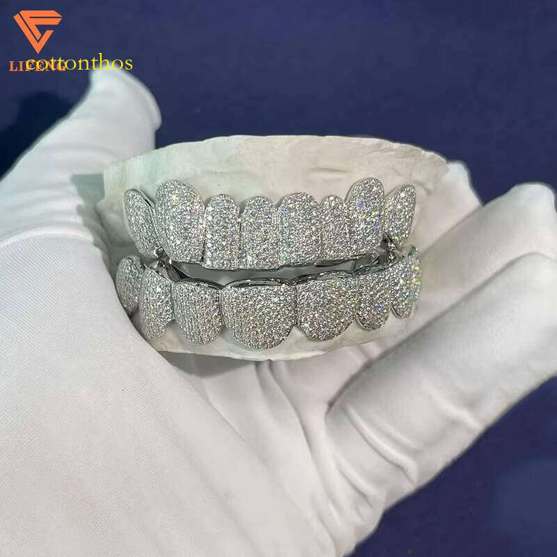 Deep Perm Cut Custom VVS Moissanite Hip Hop Honeycomb Grills for 16/20 Teeth White Gold Dia Ice Out Grillz Jewelry