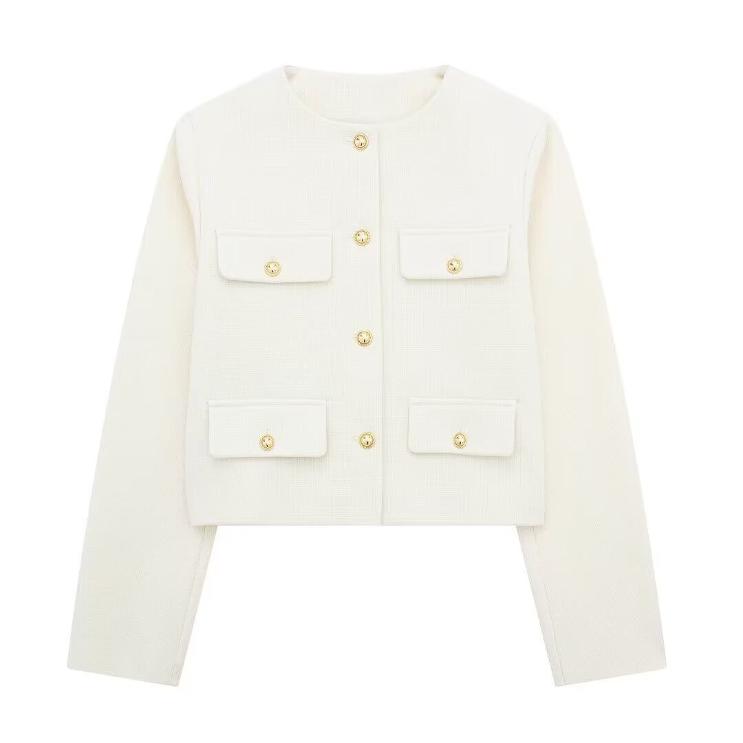 Free shipping autumn and winter new design women's fashion elegant button decoration short suit coat versatile simple coat hot sale
