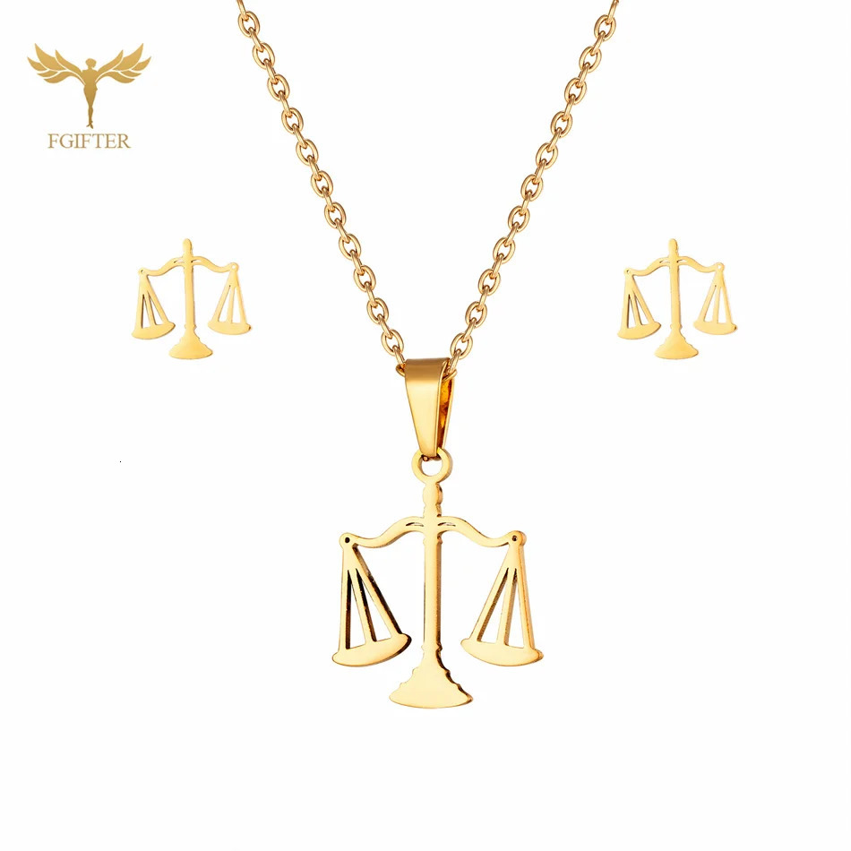 Scale Pendant Necklace Earring Set Stainless Steel Accessories Western Goddess of Justice Symbol Fairness Woman Jewelry 250715
