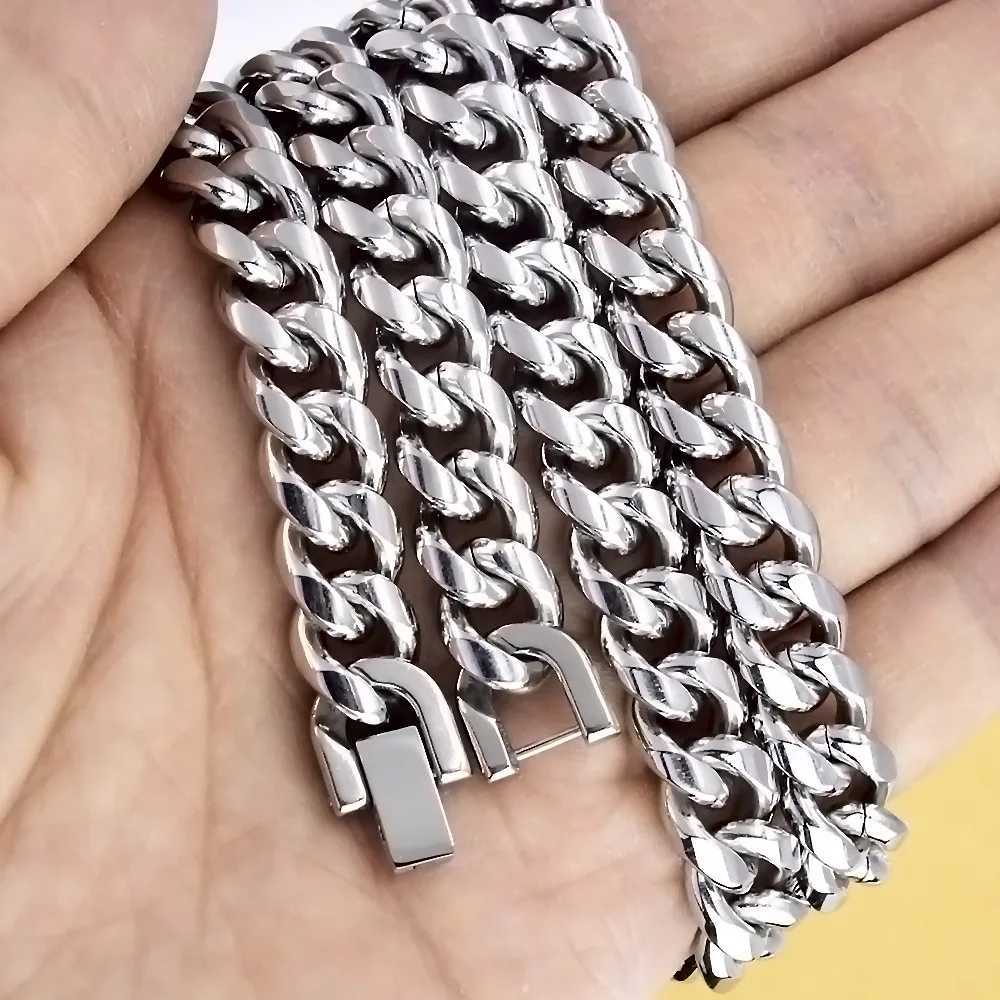 316L Stainless Steel Cuban Link Chain Necklace Bracelet for Men 8MM-12MM Wide Thick Punk Hip Hop Accessories MaleXJ250708
