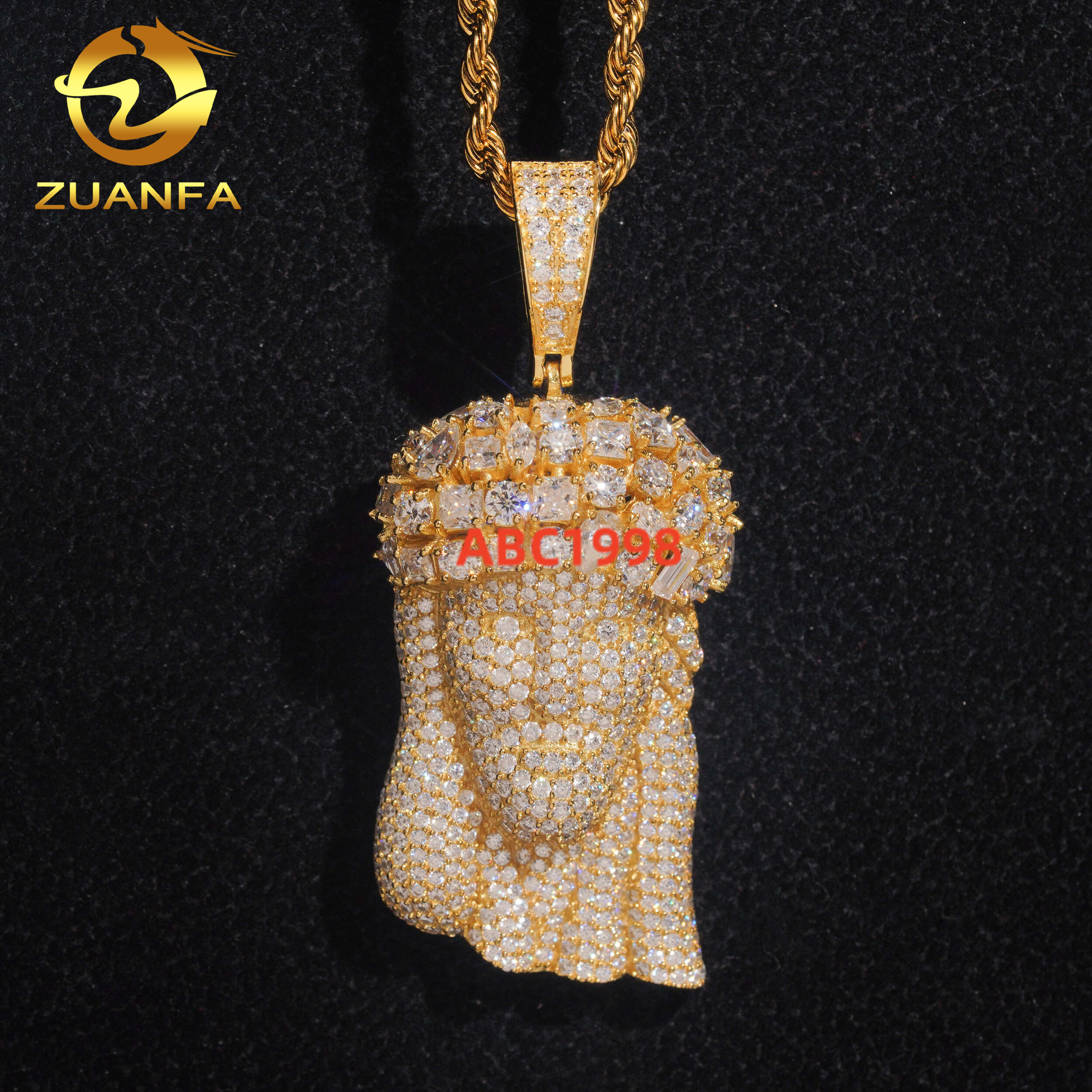 Hot Sale Fancy Cut Moissanite Jesus Pendant Hip Hop Iced Out Design 925 Sterling Silver Gold Plated Moissanite Pendant