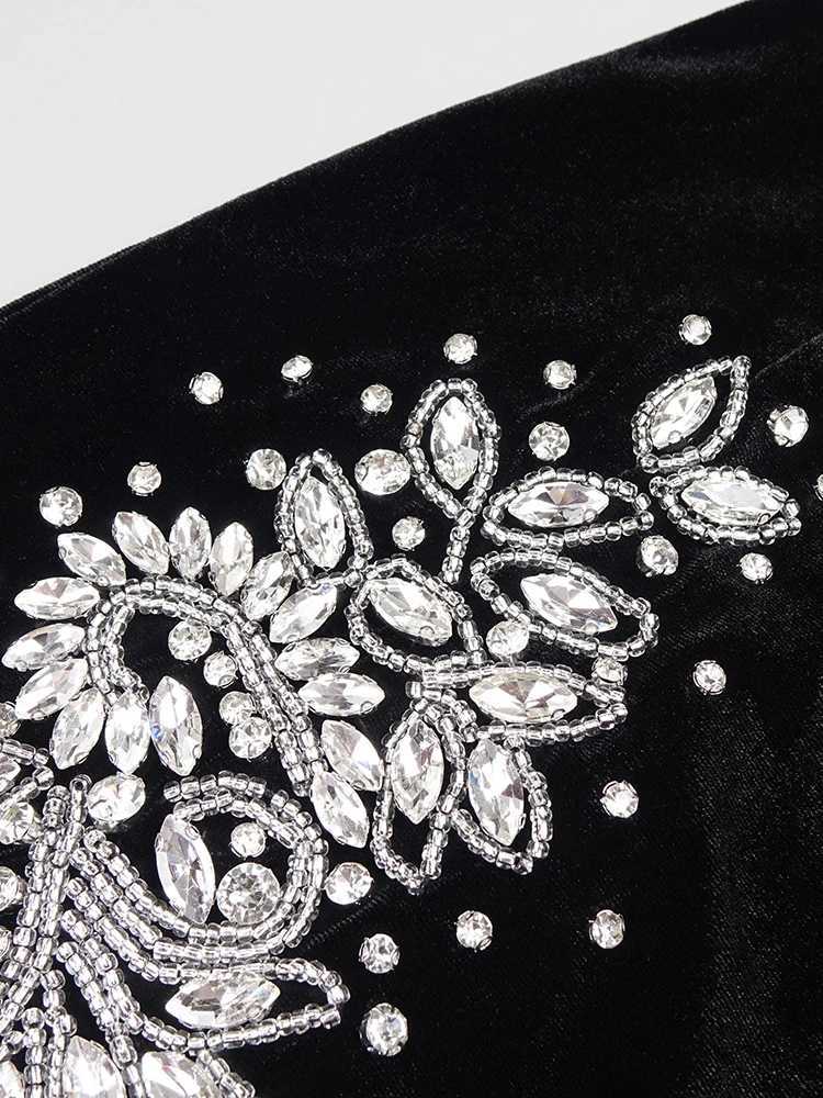 VC Long Dresses For Women Sexy Sleeveless High Split Maxi Gowns Celebrity Black Velvet With Crystal Female Clothing Z250728